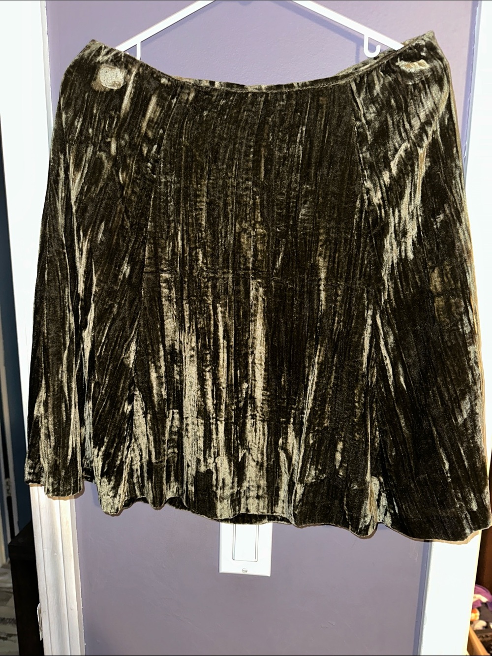 Maeve Olive Green Crushed Velvet Skater Skirt